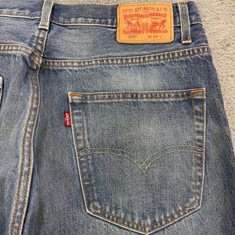 Levis 569 Jean Shorts Men W34‎ L12 Blue Loose Straight Whisker Denim